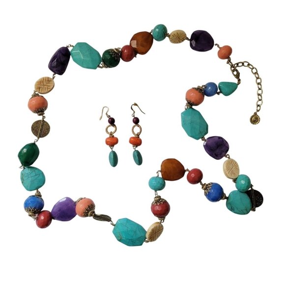 R.J. Graziano Multi-Colored Beaded Necklace & Earrings Set - Picture 1 of 6
